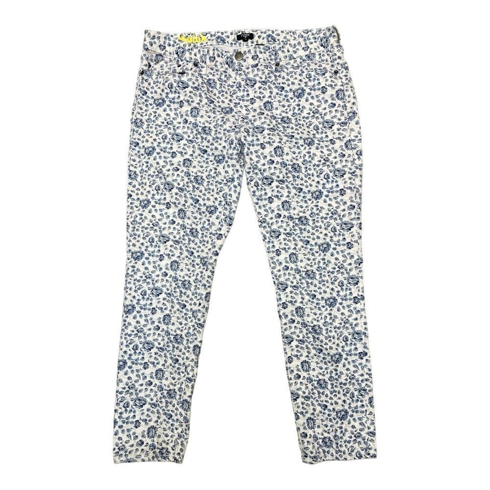 J. Crew Blue White Floral Pattern Toothpick Skinny Jeans Size 32 Stretch EUC